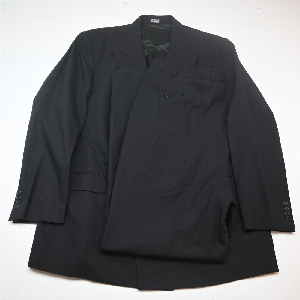 Vito Rufolo 50L 42x36 Black 100% Wool Italy Made Double Breasted Lessona Suit
